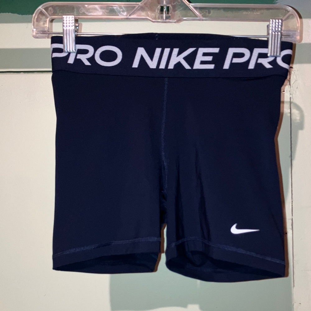 Nike Pro Navy Blue Shorts with White Logo